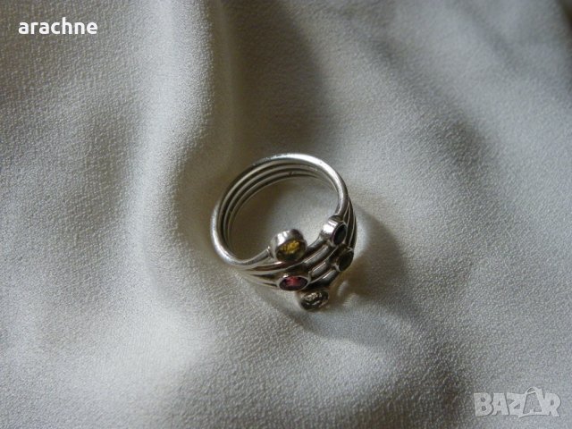 Стар сребърен коктейлен пръстен с топаз,гранат,цитрин,аметист и перидот, снимка 4 - Пръстени - 30363630