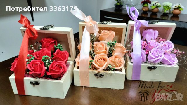 Дървено сандъче със сапунени рози в Изкуствени цветя в гр. Варна -  ID39319748 — Bazar.bg