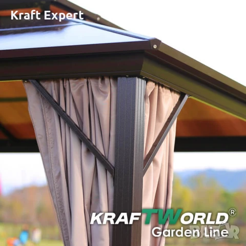 Луксозна Шатра KraftWorld Tenerife – 3×4 м с Твърд Покрив,Мрежа и Завеси, снимка 2 - Градински мебели, декорация  - 51206305