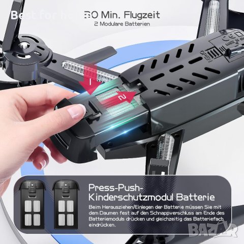 Дрон Wipkviey T6 с камера 1080p HD, WiFi FPV дрон, снимка 4 - Дронове и аксесоари - 44272150