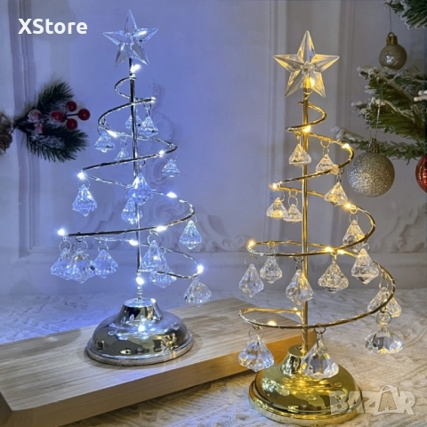 Акумулаторна нощна лампа LED нощна лампа коледна елха с ефект от диаманти.