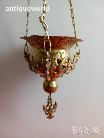 Църковно Месингово КАНДИЛО с Позлата, Двуглав Орел, снимка 7 - Антикварни и старинни предмети - 54223077