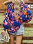 Дамска блуза с флорален принт и V-образно деколте, 4цвята - 023, снимка 17