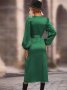 Дамска едноцветна миди рокля с V-образно деколте и дълги ръкави, 5цвята -023, снимка 7