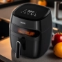 Фритюрник AirFryer , 1350W, 5.2л., LED дисплей, Горещ въздух, Таймер, до 200°C, Черен, снимка 4