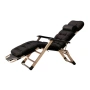 Луксозен градински шезлонг, сгъваем, със златиста рамка и черно ватирана възглавница, снимка 4