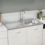 Кухненска мивка със сифон, сребриста, 1000x500x155 мм, инокс, снимка 1 - Мивки - 40299293