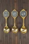 3 златисти лъжици с дървена поставка за стена, снимка 4