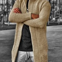 Мъжка плетена жилетка с качулка и дълъг ръкав, 6цвята - 023 , снимка 3 - Други - 42657091