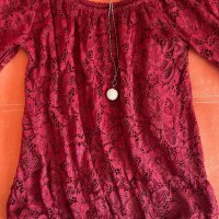 Дамска свободна червена дантелена блуза с широки ръкави , снимка 2 - Блузи с дълъг ръкав и пуловери - 39734174