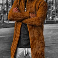 Мъжка плетена жилетка с качулка и дълъг ръкав, 6цвята - 023 , снимка 4 - Други - 42657091