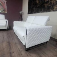Бял кожен комплект дивани тройка и двойка с релаксиращ механизъм, снимка 5 - Дивани и мека мебел - 42422381