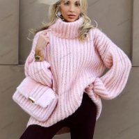 Дамски модерен нов пухкав пуловер с дълъг ръкав, 4цвята - 023 , снимка 2 - Блузи с дълъг ръкав и пуловери - 42843370