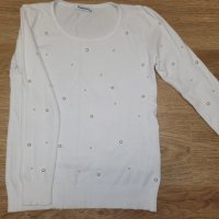 Бяла блуза пуловер с перли, снимка 2 - Блузи с дълъг ръкав и пуловери - 42859505