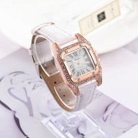 Дамски часовник с квадратен циферблат с камъни и кожена верижка бяло , червено , черно , розово, снимка 2 - Дамски - 42847379