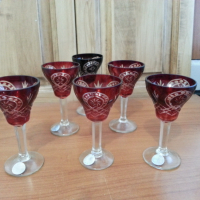 Кристални чаши с гарафа цветен червен кристал, снимка 6 - Антикварни и старинни предмети - 36553561