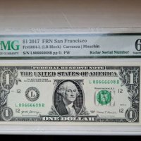 PMG 67 $ 1 Dollar 2017 RADAR S/N, снимка 1 - Нумизматика и бонистика - 31656431