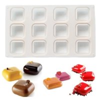 12 обли квадрати квадратчета хапки кубчета квадрат силиконов молд форма фондан шоколад десерти , снимка 2 - Форми - 44297922