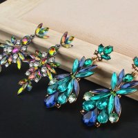 Луксозни висящи обеци с цветни кристали 3 модела, снимка 2 - Обеци - 42345667