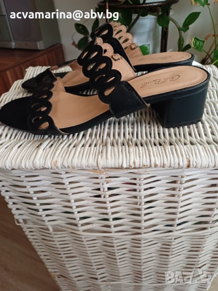 нови черни чехли с ток №40, снимка 1