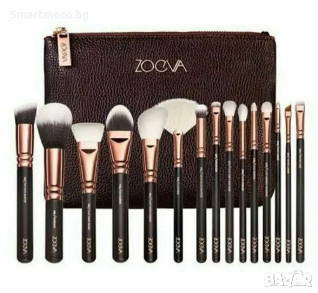 нов сет четки за грим Зоева 15бр с чантичка кафяво Zoeva brush set, снимка 1