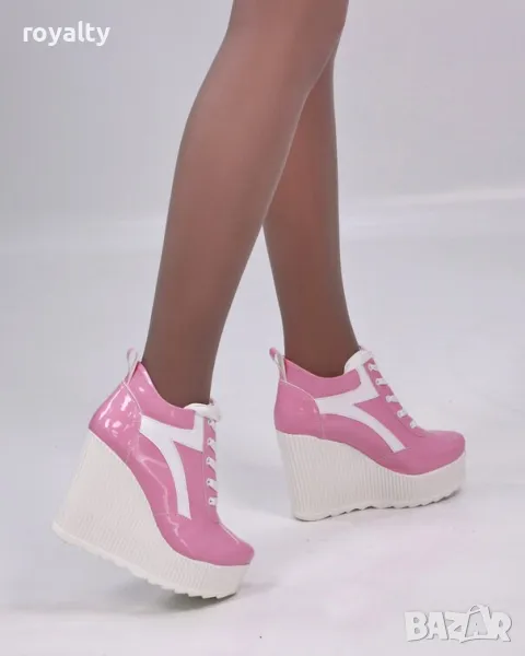 Кецове на платформа - розов лак с бяло ходило, снимка 1