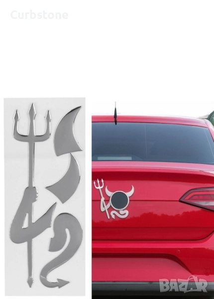Стикер Дявол за автомобил, емблема лепенка дяволче с тризъбец за автомобилни емблеми, снимка 1