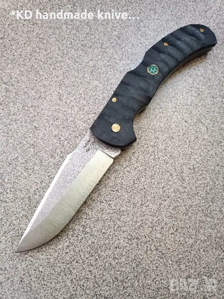 Сгъваем нож ръчно изработен от N690co стомана + ПОДАРЪК кания, снимка 1