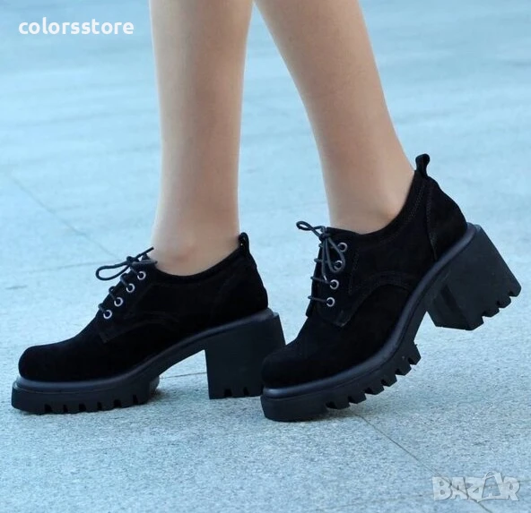 Обувки на ток - черен ЕСТЕСТВЕН велур - 27702

, снимка 1