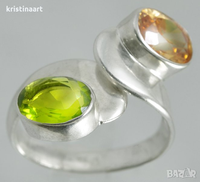 Сребърен пръстен с перидот и топаз, снимка 1