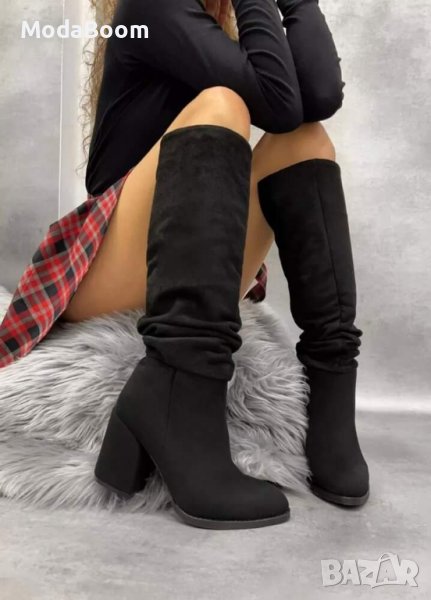 Велурени ботуши на ток , снимка 1