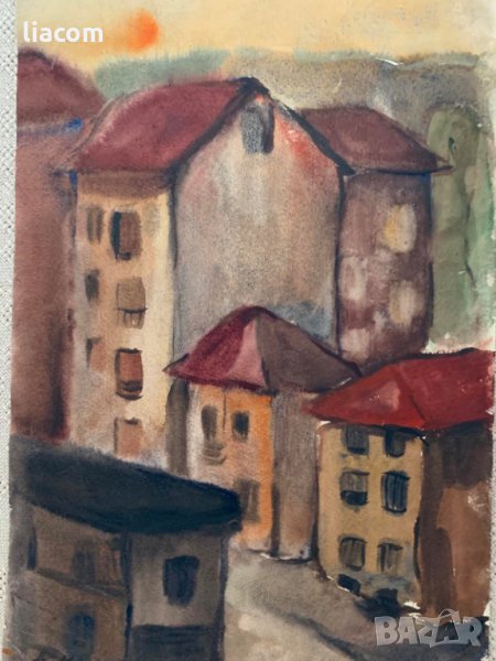 АСЕН МОМЧЕВ (1906 – 1994) акварел градски пейзаж, снимка 1