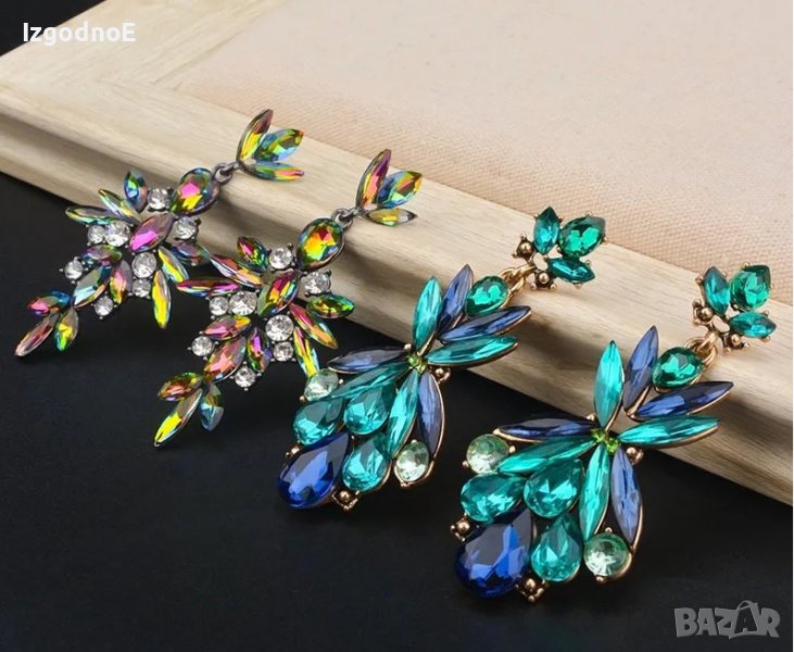 Луксозни висящи обеци с цветни кристали 3 модела, снимка 1