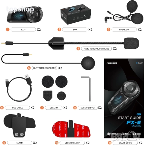 Нови интеркоми 2 броя цена за брой Fodsports FX-S Мотоциклетни Bluetooth слушалки V5.4, 2-посочен..., снимка 9 - Аксесоари и консумативи - 52420319