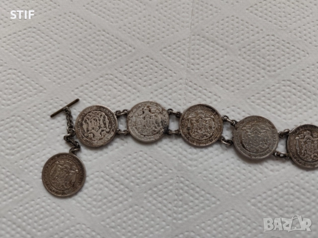 Стара сребърна гривна от монети, снимка 6 - Антикварни и старинни предмети - 52467394