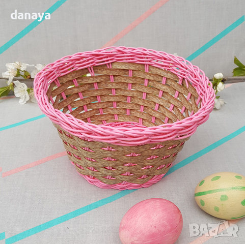 2820 PVC плетен панер за великденски яйца с цветна основа, снимка 4 - Декорация за дома - 36505544