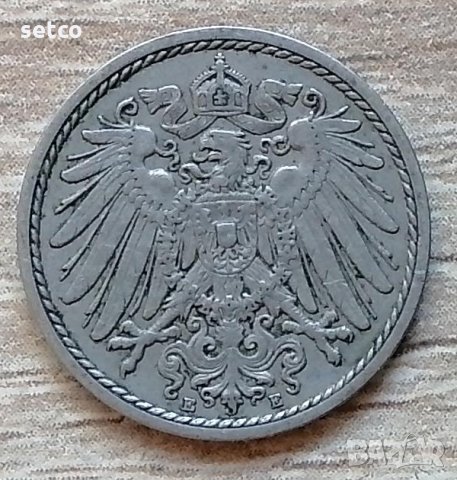 Германия 5 пфенига 1911  "E" - Мулденхютен д69, снимка 2 - Нумизматика и бонистика - 33797706