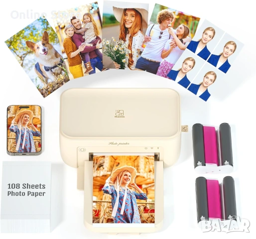 iDPRT фото принтер 4x6 с WiFi – термосублимация, 108 листа и 2 касети