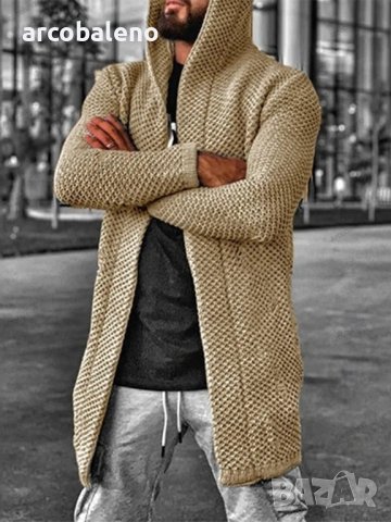Мъжка плетена жилетка с качулка и дълъг ръкав, 6цвята - 023 , снимка 3 - Други - 42657091
