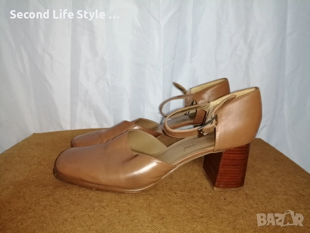Emilio Salvatini номер 40 дамски елегантни обувки на ток; естествена кожа; цвят карамел, снимка 2 - Дамски елегантни обувки - 52877995