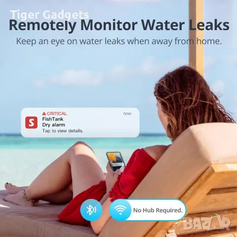 SwitchBot WiFi Water Leak Detector – датчик за течове с 1 м кабел, 100 dB, IP67, снимка 2 - Аларми и датчици - 56225646