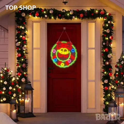 Коледен венец FITNATE LED неонова табела—празнична украса, 5 нива на яркост, USB захранване, снимка 6 - Декорация за дома - 49500148