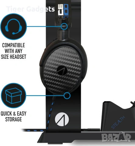 STEALTH SP-C60 Charging Station – зарядна станция и стойка за слушалки за PS4, снимка 7 - Аксесоари - 53976385