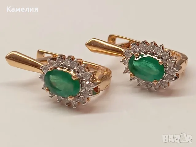 Руско злато. Обеци с брилианти и изумруди, снимка 8 - Обеци - 56256689