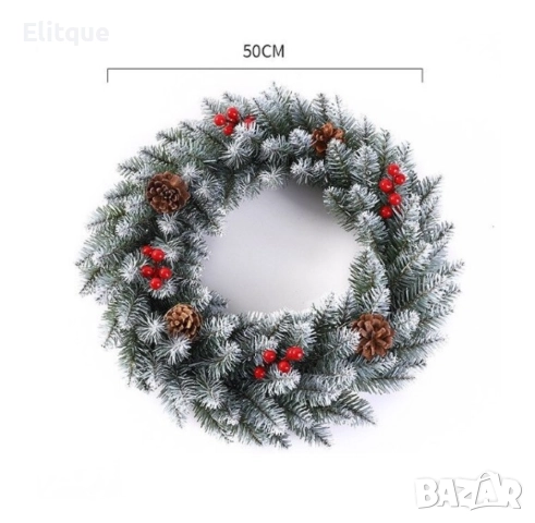 Голям коледен венец, декориран с изкуствени елхови шишарки, 50см.  , снимка 2 - Декорация за дома - 52904022