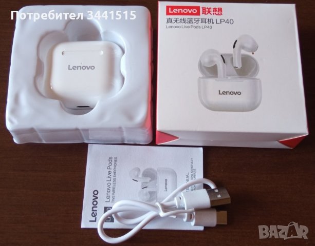 Слушалки Lenovo Live Pods LP40 TWS True Wireless Stereo 5.0 Bluetooth Headset хендсфри , снимка 3 - Слушалки, hands-free - 37807481