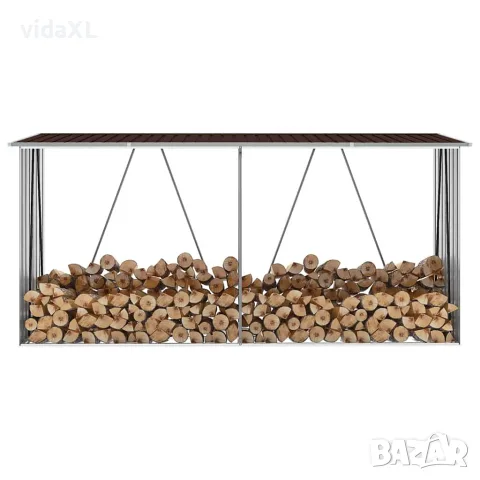 vidaXL Навес за дърва, поцинкована стомана, 330x84x152 см, кафяв, снимка 5 - Дърва за огрев - 56147679