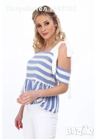 Дамска блуза с паднали ръкави в син цвят MP28169