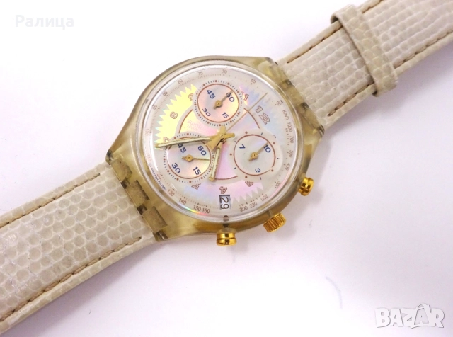 Мъжки кварцов часовник хронограф Swatch със седефен циферблат