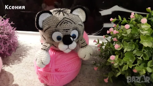 ТИГЪРЧЕ (сиво), Плетена играчка, Ръчно изработена, Перфектен подарък